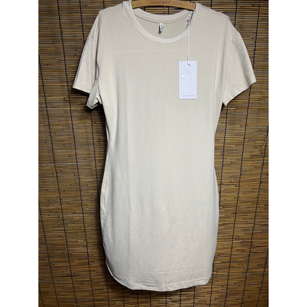 7 Diamonds Size M Core T-Shirt Dress Chalk Beige Recycled Performance Fabric